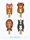 Cute animal popsicles illustration. Vector ice cream set Royalty Free Stock Photo