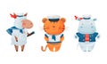 Cute Animal Sailor Character Wearing Striped Vest and Peakless Hat Vector Set