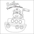 cute animal sailor or pirates for colouring book or page