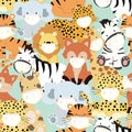 Cute animal seamless pattern with giraffe,zebra,fox is wearing mask.Vector illustration for prevention the spread of bacteria,