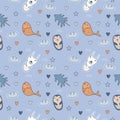 Cute animal seamless pattern with polar bear and penguin scandinavian nordic drawing vector illustration for fashion textile print Royalty Free Stock Photo
