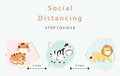 Cute animal social ditancing collection with tiger,zebra,lion is wearing mask.Vector illustration for prevention the spread of Royalty Free Stock Photo