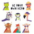 Cute animal superheroes set Royalty Free Stock Photo