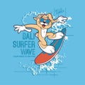 Cute animal Surfing Sport With Glasses, vector illustration Royalty Free Stock Photo