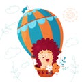 Cute animal travels in a balloon. Happy hedgehog in cartoon style. Vector