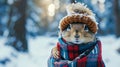 Cute animals with warm winter clothes in a bright winter day Royalty Free Stock Photo