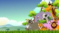 Cute animal wildlife cartoon with forest background