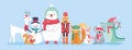Cute animales with christmas clothes. vector