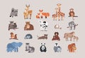 Cute animals with babies set. raccoon, deer, fox, giraffe, monkey, koala, bear, cow, rabbit, sloth, squirrel, hedgehog