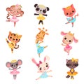 Cute Animals in Ballerina Dresses Dancing Vector Illustration Set Royalty Free Stock Photo