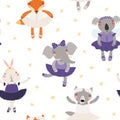 Cute animals ballerinas, dancers seamless pattern Royalty Free Stock Photo