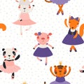 Cute animals ballerinas, dancers seamless pattern Royalty Free Stock Photo