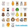 Cute animals. Big set of cartoon kawaii wildlife, forest and farm animals icons Royalty Free Stock Photo