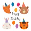 Cute animals birthday card Royalty Free Stock Photo