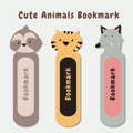 Vector set of bookmarks for children with cute animals theme. Colorful and cute stationery for kids. Royalty Free Stock Photo