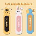 Vector set of bookmarks for children with cute animals theme. Colorful and cute stationery for kids. Royalty Free Stock Photo