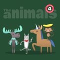 Cute animals cartoon including moose cat horse and monkey