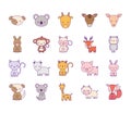 Cute animals cartoons line and fill style bundle of icons vector design Royalty Free Stock Photo