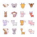 Cute animals cartoons line and fill style collections icons vector design