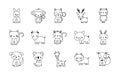 Cute animals cartoons line style set of icons vector design Royalty Free Stock Photo