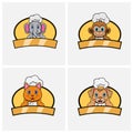 Cute animals Chef set, Wearing Hat and Cooking Theme. Elephant, Monkey, Cat and Dog Character Design, Mascot, Label, Icon And Logo Royalty Free Stock Photo