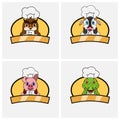 Cute animals Chef set, Wearing Hat and Cooking Theme. Owl, Cow, Pig and Crocodile Character Design, Mascot, Label, Icon And Logo. Royalty Free Stock Photo