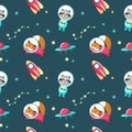 Cute animals in cosmos vector seamless pattern Royalty Free Stock Photo