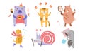 Cute Animals Different Activities Set, Adorable Humanized Animals Characters Engaged in Sports, Juggling, Sleeping