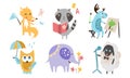 Cute Animals Different Activities Set, Adorable Humanized Animals Characters Playing, Reading Book, Painting, Walking