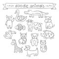 Cute Animals Doodle Set.