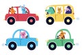 Cute animals driving in cars clipart set. Cartoon characters in their vehicles for kids