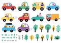 Cute animals driving cars collection. Transport set with funny cartoon characters