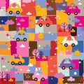 Cute animals driving cars kids collage pattern