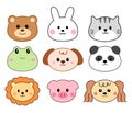 Cute animals face cartoon. Bear, dog, cat, frog, rabbit, pig, lion, panda for icon and illustration Royalty Free Stock Photo