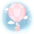 Cute animals floating on air balloon hand drawn cartoon illustration Royalty Free Stock Photo