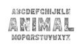 Cute Animals Font for kids. Decorative ancient alphabet. Vintage characters typeface. Double exposure Editable and Royalty Free Stock Photo