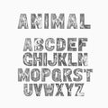 Cute Animals Font for kids. Decorative ancient alphabet. Vintage characters typeface. Double exposure Editable and Royalty Free Stock Photo