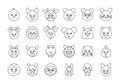 Cute animals head cartoon icons set line style Royalty Free Stock Photo
