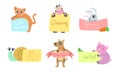 Cute Animals Holding Banners Set, Adorable Happy Cartoon Characters Standing with Blank Sheets of Paper, Cat, Cow, Snail Royalty Free Stock Photo