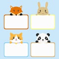 Animal Banner Template. Cute Animal Holding Banner Cartoon Vector Royalty Free Stock Photo