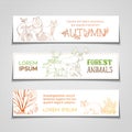 Cute animals horizontal bannes set.