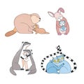 Cute animals hugs set. Happy hug day concept. colorful hand drawn illustration.