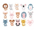 Cute animals, a large set of simple colorful cartoon characters for children. Wild, tropical, forest animals. Vector Royalty Free Stock Photo