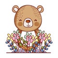 Cute animals, little bear flowers leaves foliage cartoon