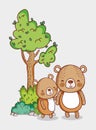 Cute animals, little bears tree nature cartoon