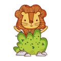 Cute animals, little lion cartoon bush nature