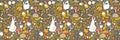 Cute animals on magic forest seamless pattern. Rabbit and hedgehog vector illustrations for baby