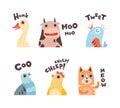 Cute Animals Making Noisy Sounds and Uttering Vector Set