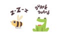 Cute Animals Making Sounds Set, Adorable Bee, Frog Saying Zzz and Quack Cartoon Vector Illustration