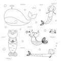 Cute animals mermaids coloring pages Royalty Free Stock Photo